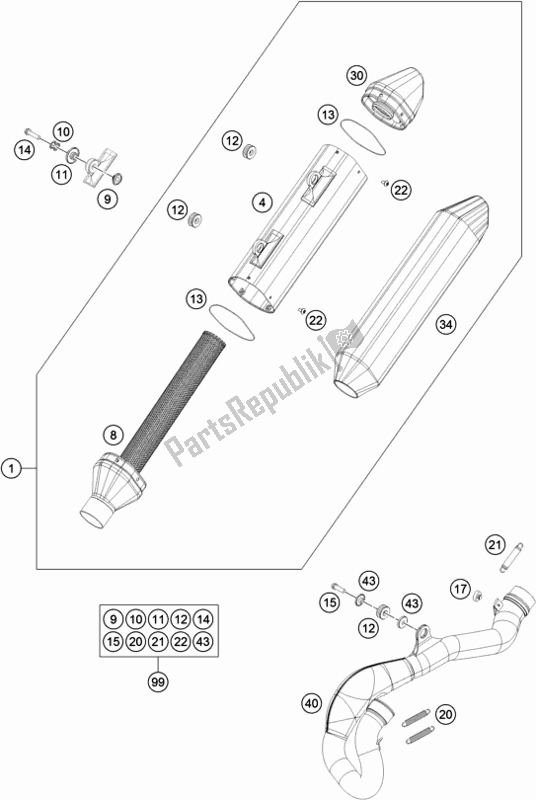 All parts for the Exhaust System of the KTM 450 SX-F US 2018