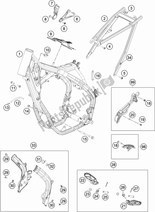 All parts for the Frame of the KTM 450 SX-F US 2018