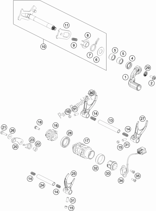 All parts for the Shifting Mechanism of the KTM 450 SX-F US 2018