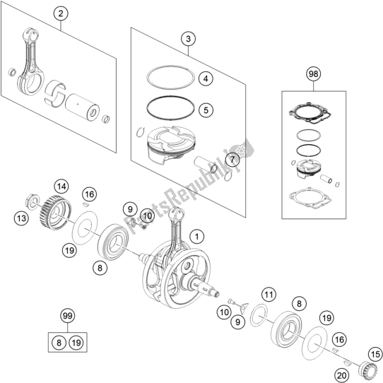 All parts for the Crankshaft, Piston of the KTM 450 SX-F US 2019