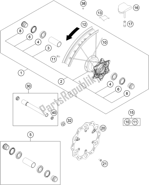 All parts for the Front Wheel of the KTM 450 SX-F US 2019