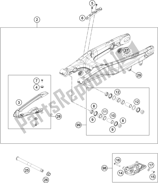 All parts for the Swing Arm of the KTM 450 SX-F US 2019