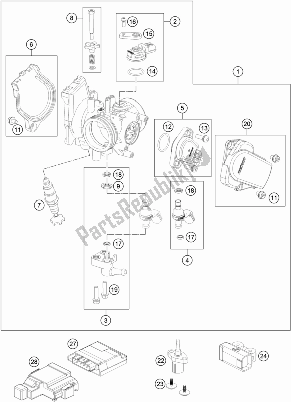 All parts for the Throttle Body of the KTM 450 SX-F US 2019