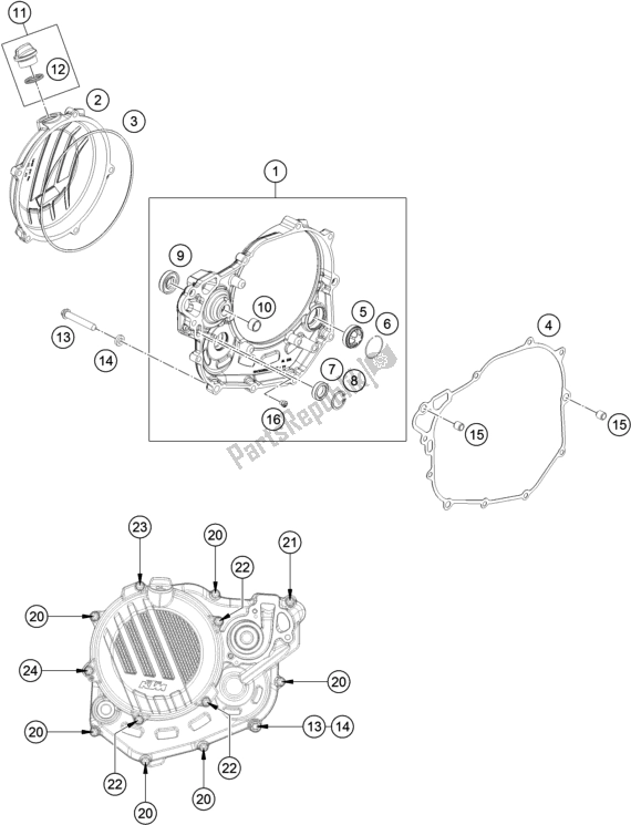 All parts for the Clutch Cover of the KTM 450 SX-F US 2020