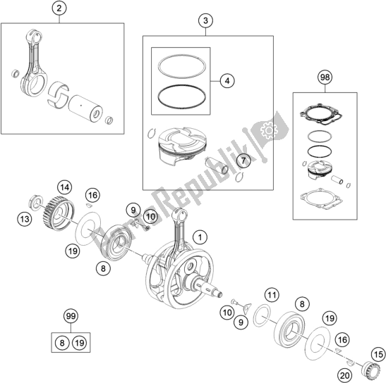 All parts for the Crankshaft, Piston of the KTM 450 SX-F US 2020