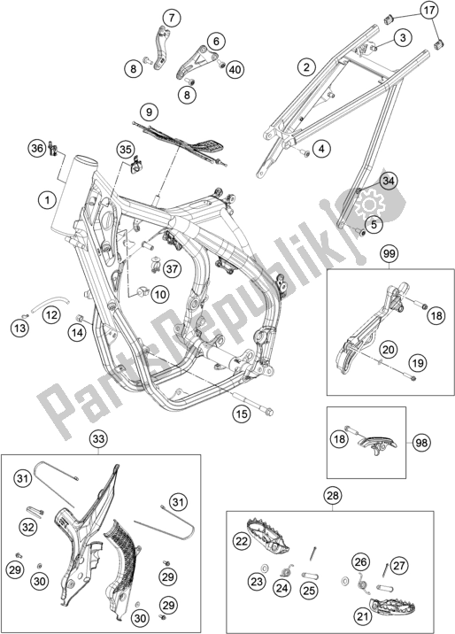 All parts for the Frame of the KTM 450 SX-F US 2020