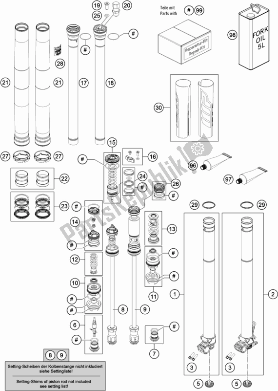 All parts for the Front Fork Disassembled of the KTM 450 SX-F US 2020