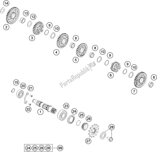 All parts for the Transmission Ii - Countershaft of the KTM 450 SX-F US 2020