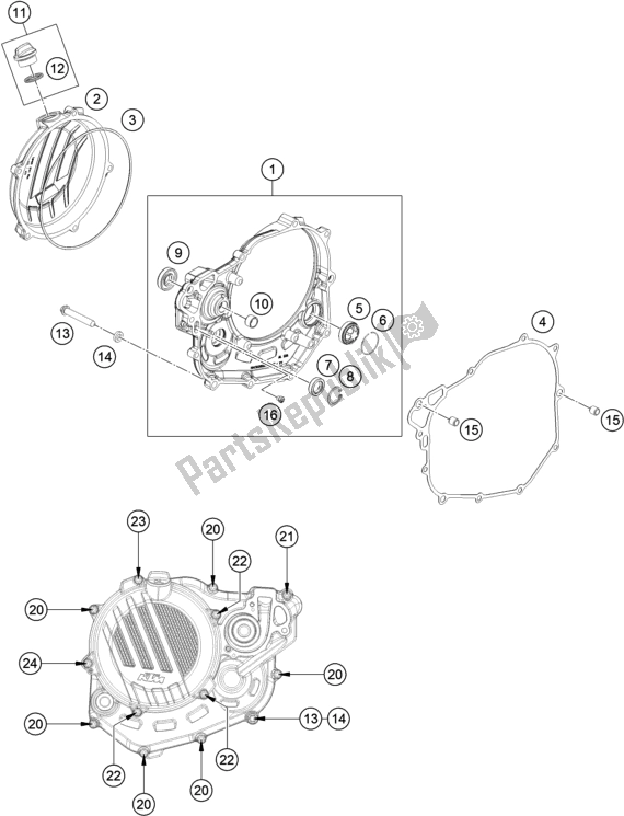 All parts for the Clutch Cover of the KTM 450 SX-F US 2021