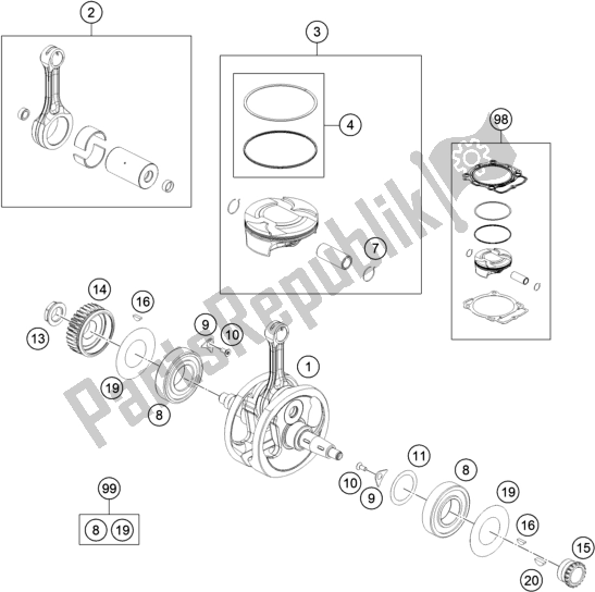 Toutes les pièces pour le Vilebrequin, Piston du KTM 450 SX-F US 2021