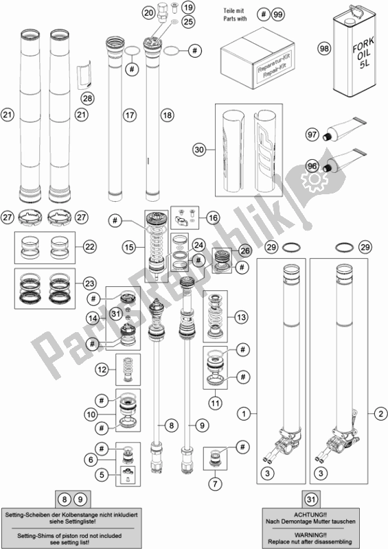 Todas as partes de Garfo Dianteiro Desmontado do KTM 450 SX-F US 2021