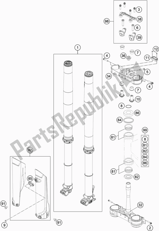 Toutes les pièces pour le Fourche Avant, Triple Serrage du KTM 450 SX-F US 2021