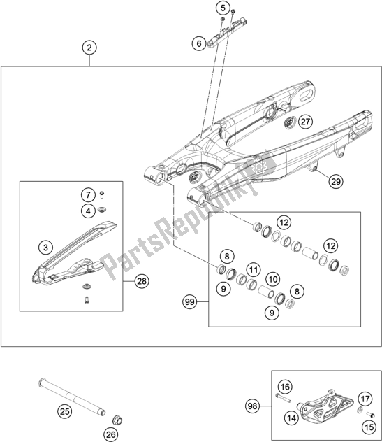 All parts for the Swing Arm of the KTM 450 SX-F US 2021