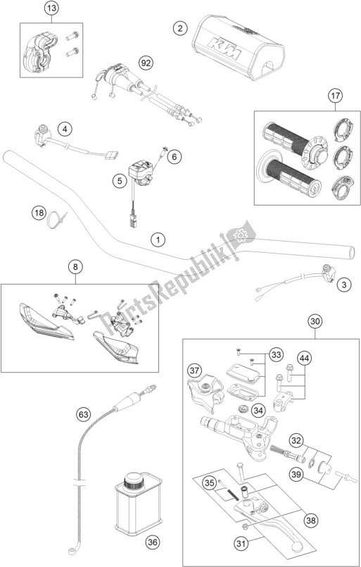 All parts for the Handlebar, Controls of the KTM 450 XC-F US 2017