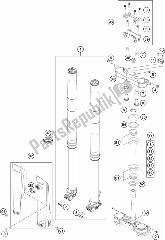 Tutte le parti per il Forcella Anteriore, Pinza Tripla del KTM 450 XC-F US 2019