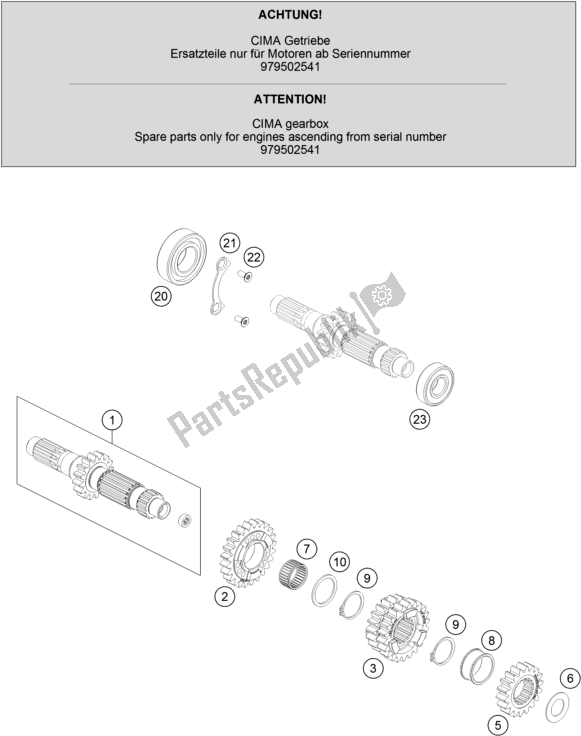 Tutte le parti per il Transmission I - Main Shaft #1 del KTM 450 XC-F US 2019