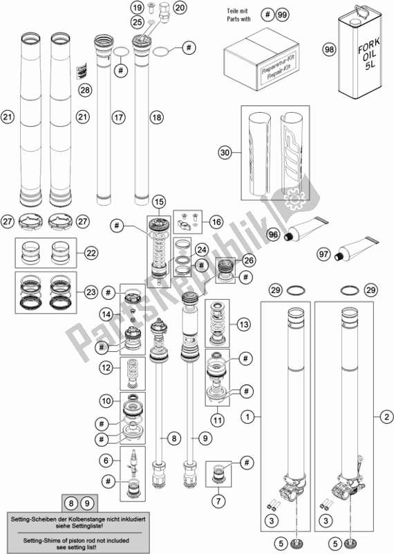 All parts for the Front Fork Disassembled of the KTM 450 XC-F US 2020