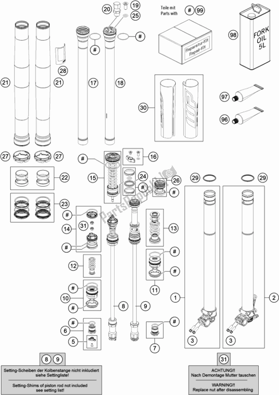 Toutes les pièces pour le Fourche Avant Démontée du KTM 450 XC-F US 2021