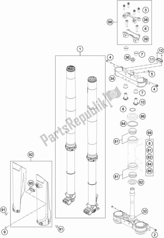 All parts for the Front Fork, Triple Clamp of the KTM 450 XC-F US 2021