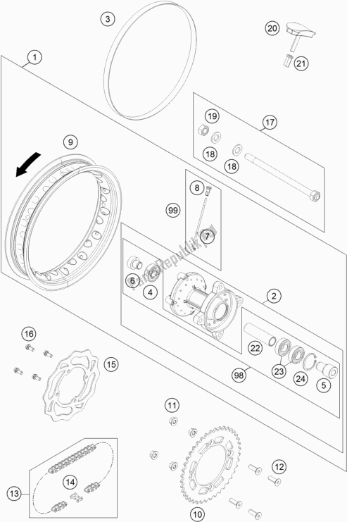 Tutte le parti per il Ruota Posteriore del KTM 50 SX 2018