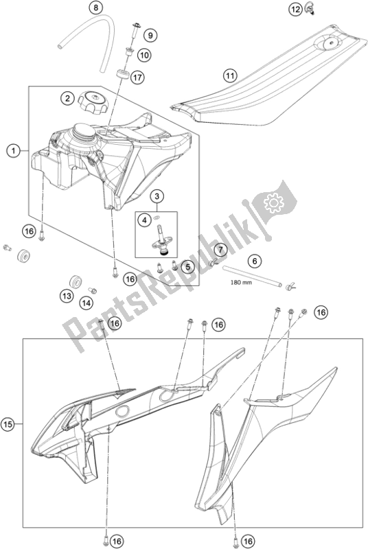 Alle onderdelen voor de Tank, Stoel, Deksel van de KTM 50 SX 2018