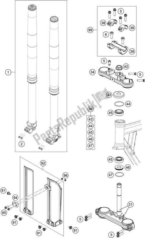 All parts for the Front Fork, Triple Clamp of the KTM 50 SX EU 2018