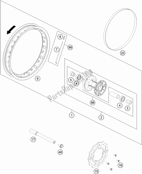 All parts for the Front Wheel of the KTM 50 SX EU 2018