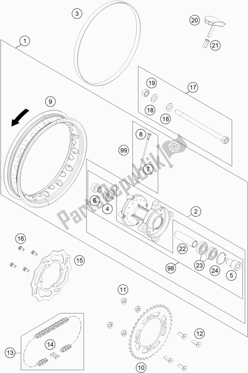 All parts for the Rear Wheel of the KTM 50 SX EU 2018