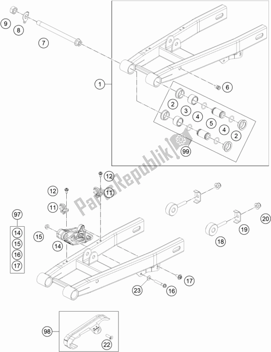 All parts for the Swing Arm of the KTM 50 SX EU 2018