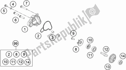 All parts for the Water Pump of the KTM 50 SX EU 2018