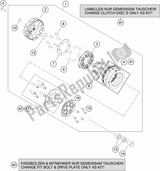 All parts for the Clutch of the KTM 50 SX EU 2019