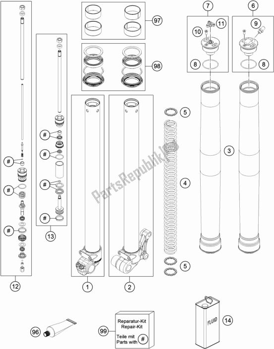 All parts for the Front Fork Disassembled of the KTM 50 SX EU 2019