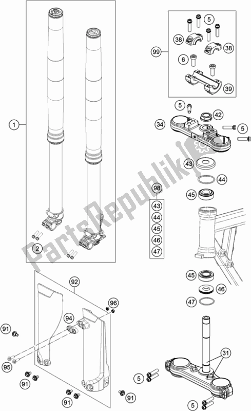 All parts for the Front Fork, Triple Clamp of the KTM 50 SX EU 2019