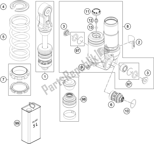 All parts for the Shock Absorber Disassembled of the KTM 50 SX EU 2019