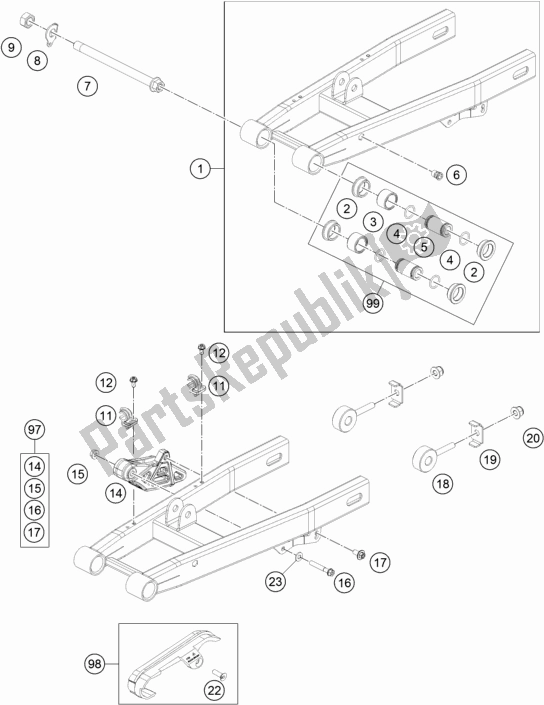 All parts for the Swing Arm of the KTM 50 SX EU 2019