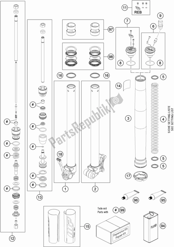 All parts for the Front Fork Disassembled of the KTM 50 SX EU 2020