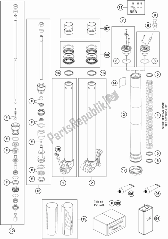 Todas las partes para Horquilla Delantera Desmontada de KTM 50 SX EU 2020