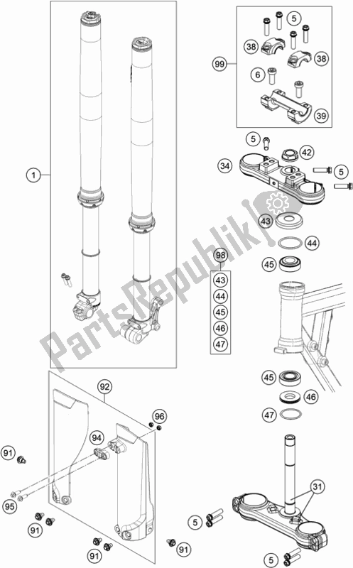 Toutes les pièces pour le Fourche Avant, Triple Serrage du KTM 50 SX EU 2020