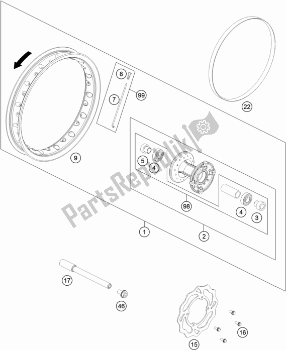 All parts for the Front Wheel of the KTM 50 SX EU 2020