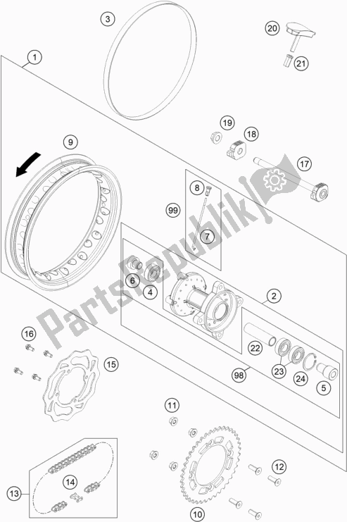 Toutes les pièces pour le Roue Arrière du KTM 50 SX EU 2020