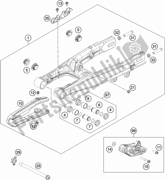 Alle onderdelen voor de Zwenkarm van de KTM 50 SX EU 2021