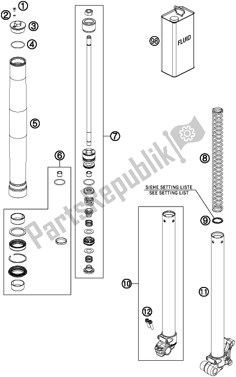 Tutte le parti per il Forcella Anteriore Smontata del KTM 50 SX Mini EU 2017
