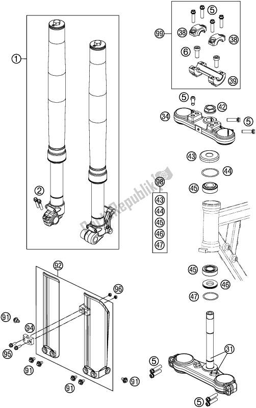 All parts for the Front Fork, Triple Clamp of the KTM 50 SX Mini EU 2017