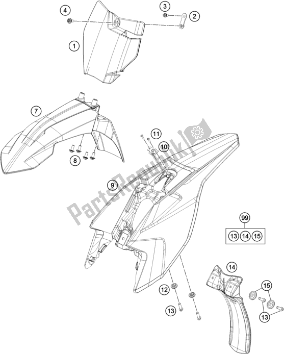Tutte le parti per il Maschera, Parafanghi del KTM 50 SX Mini EU 2017