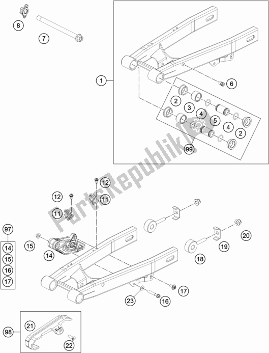 Toutes les pièces pour le Bras Oscillant du KTM 50 SX Mini EU 2017