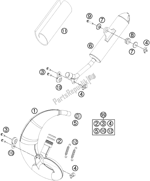 All parts for the Exhaust System of the KTM 50 SX Mini EU 2018