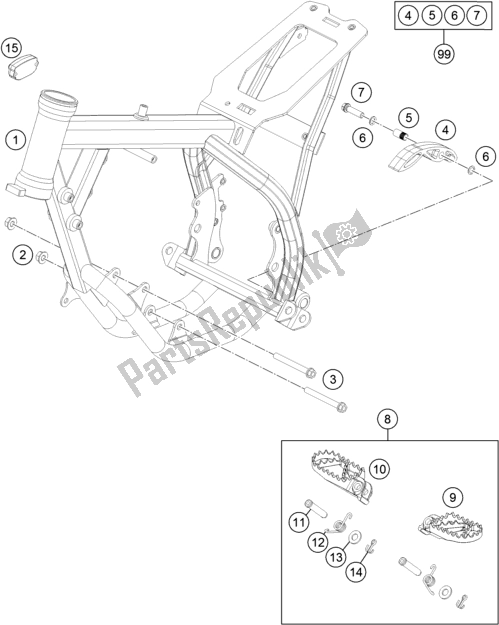 Todas as partes de Quadro, Armação do KTM 50 SX Mini EU 2018
