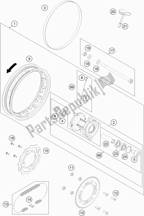 Tutte le parti per il Ruota Posteriore del KTM 50 SX Mini EU 2018
