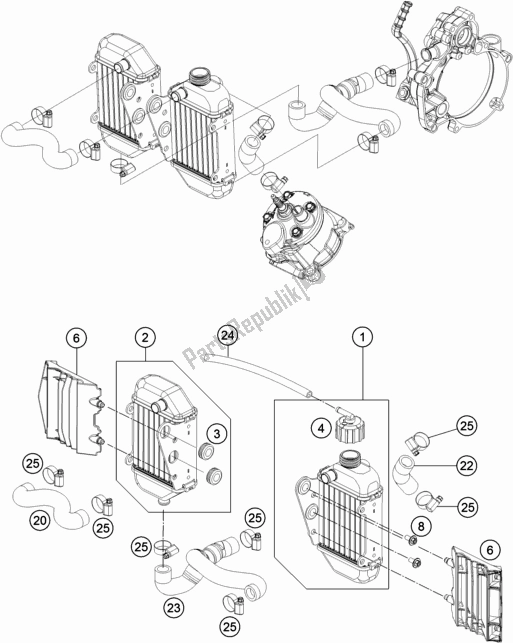 All parts for the Cooling System of the KTM 50 SX Mini EU 2019