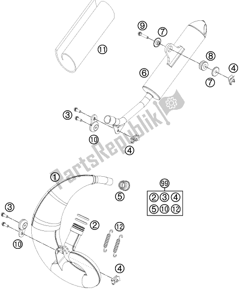 All parts for the Exhaust System of the KTM 50 SX Mini EU 2019